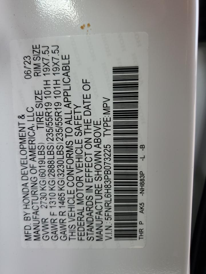 2023 HONDA ODYSSEY TOURING VIN:5FNRL6H83PB073225