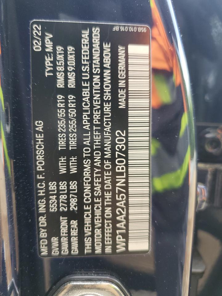 2022 PORSCHE MACAN VIN:WP1AA2A57NLB07302