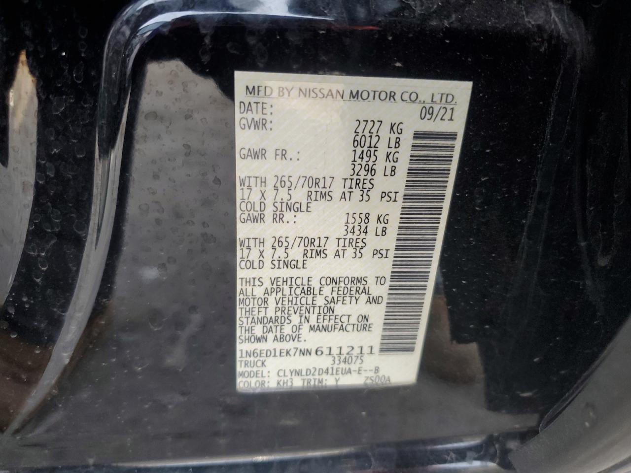 2022 NISSAN FRONTIER S VIN:1N6ED1EK7NN611211