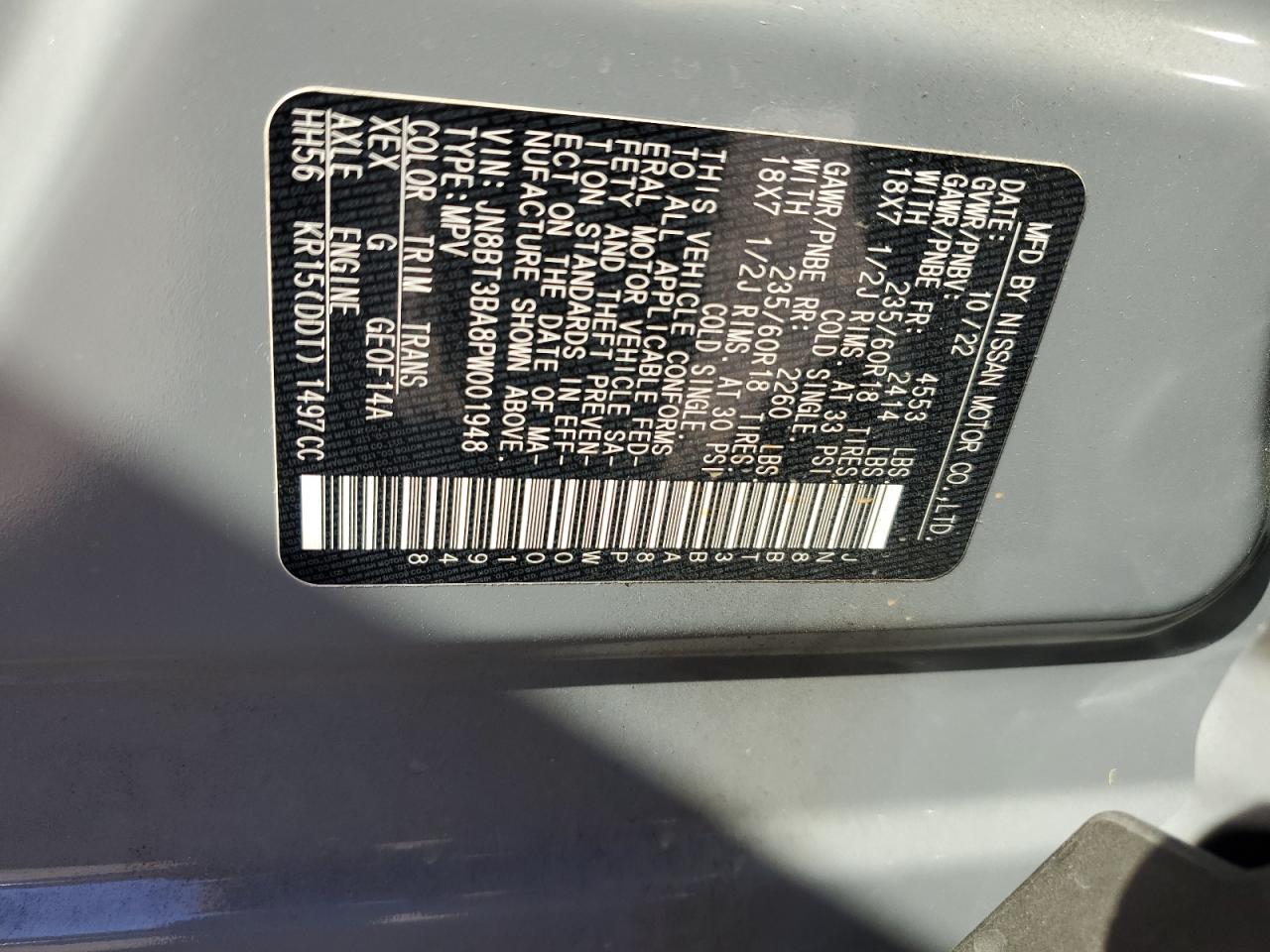 2023 NISSAN ROGUE SV VIN:JN8BT3BA8PW001948