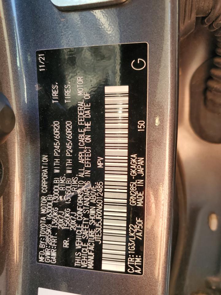 2022 TOYOTA 4RUNNER SR5 PREMIUM VIN:JTESU5JRXN6012485