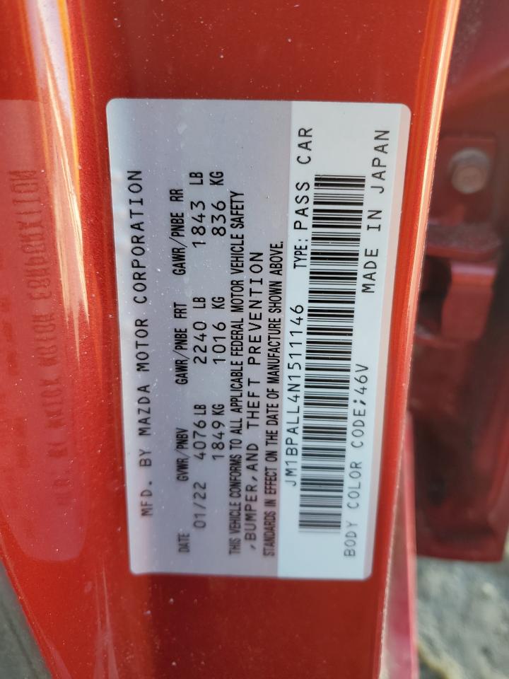 2022 MAZDA 3 PREFERRED VIN:JM1BPALL4N1511146