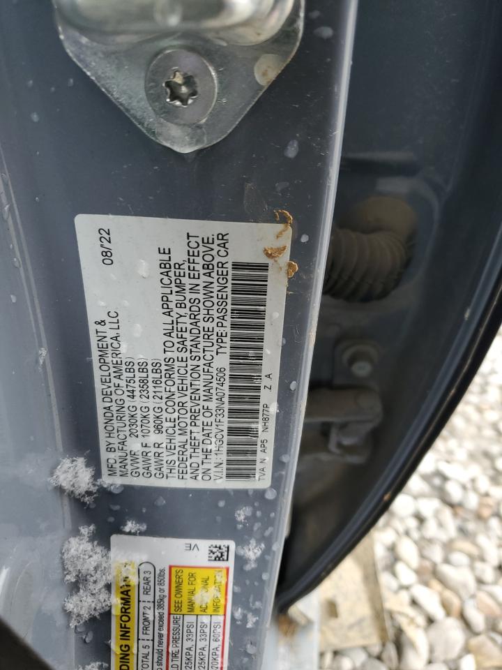 2022 HONDA ACCORD SPORT VIN:1HGCV1F33NA074506