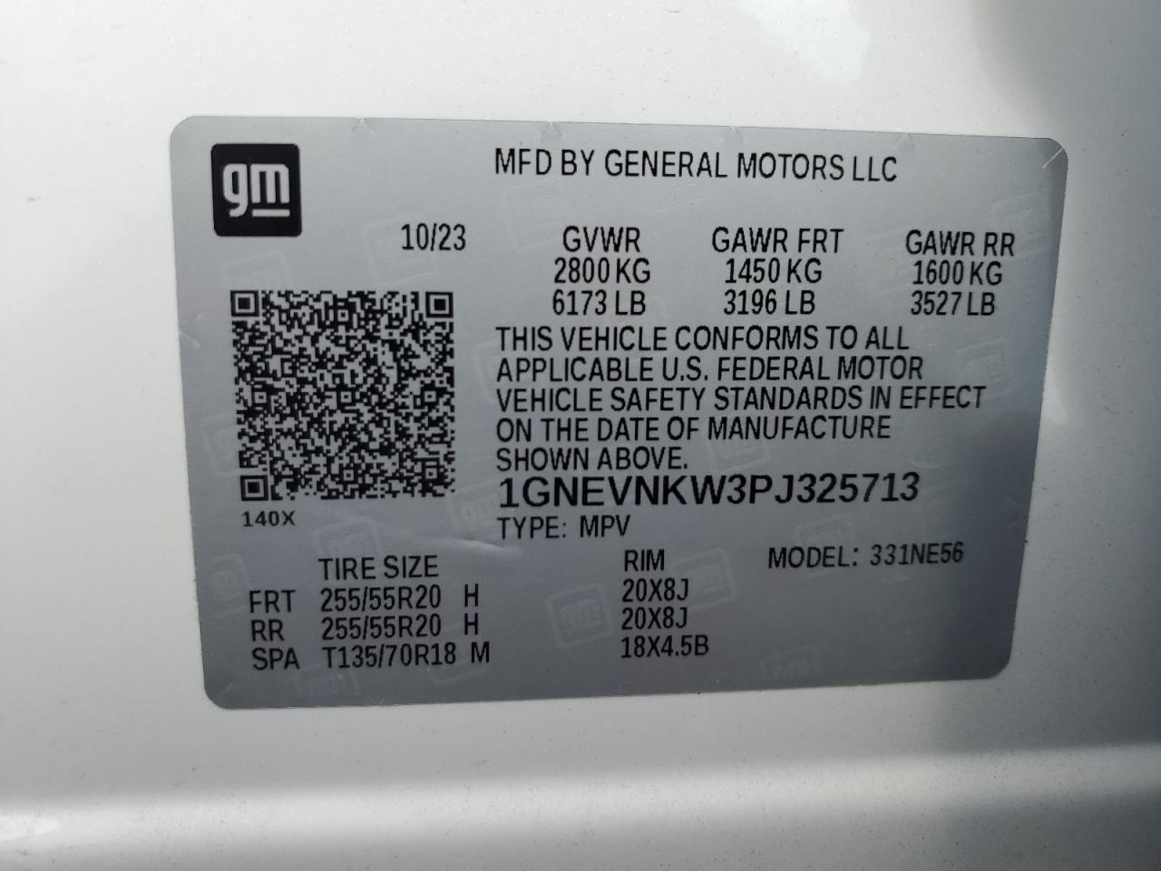 2023 CHEVROLET TRAVERSE HIGH COUNTRY VIN:1GNEVNKW3PJ325713