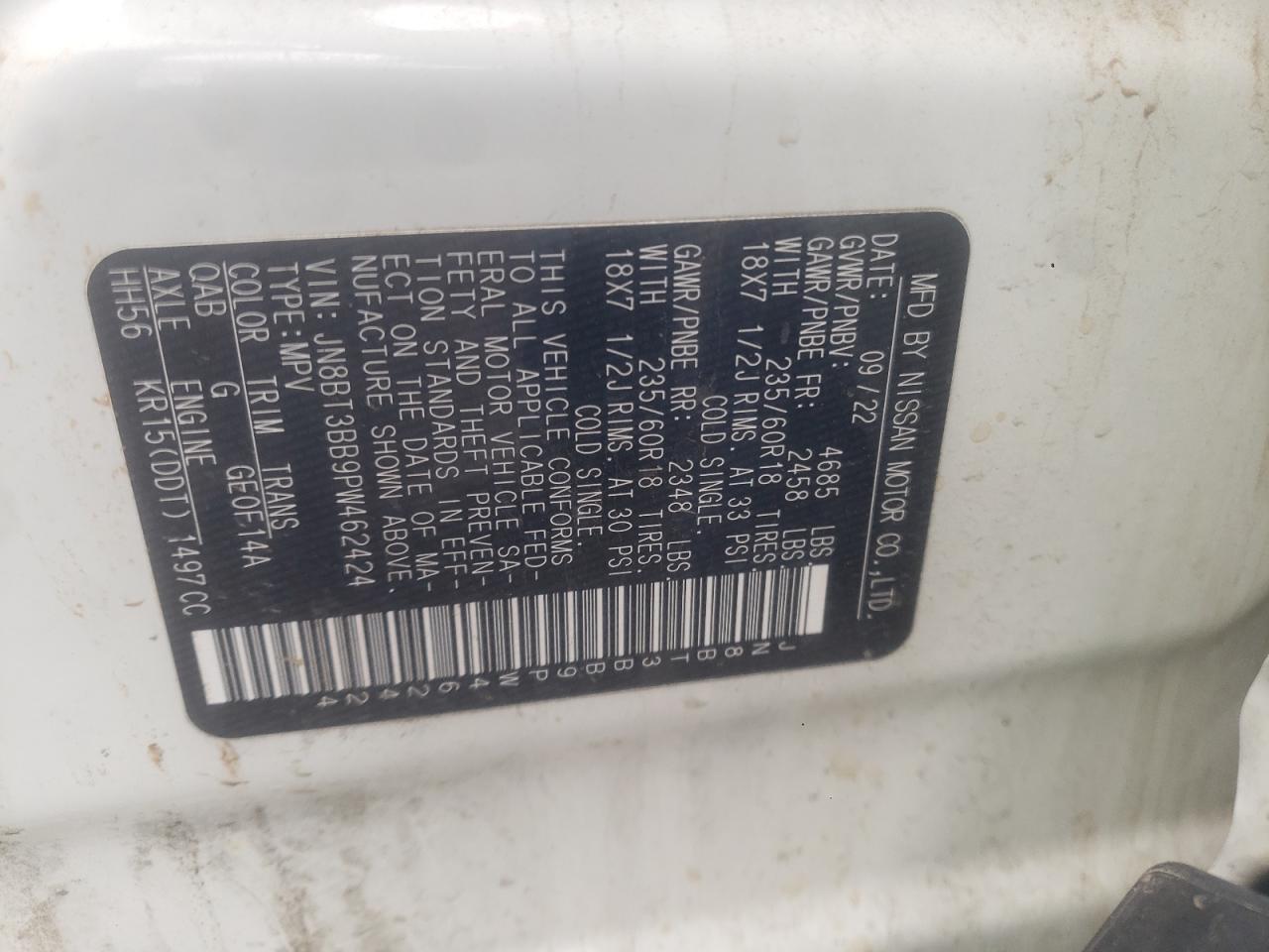 2023 NISSAN ROGUE SV VIN:JN8BT3BB9PW462424