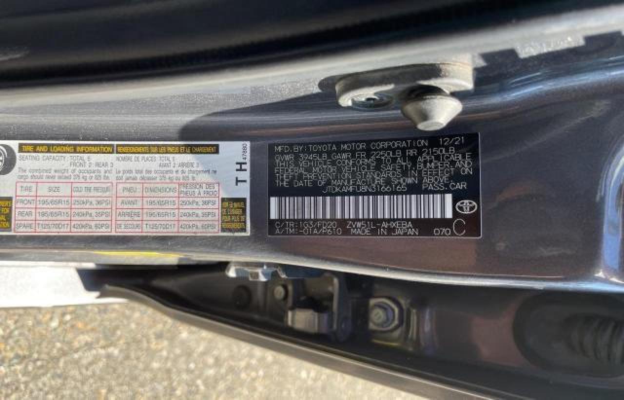2022 TOYOTA PRIUS NIGHT SHADE VIN:JTDKAMFU8N3166165