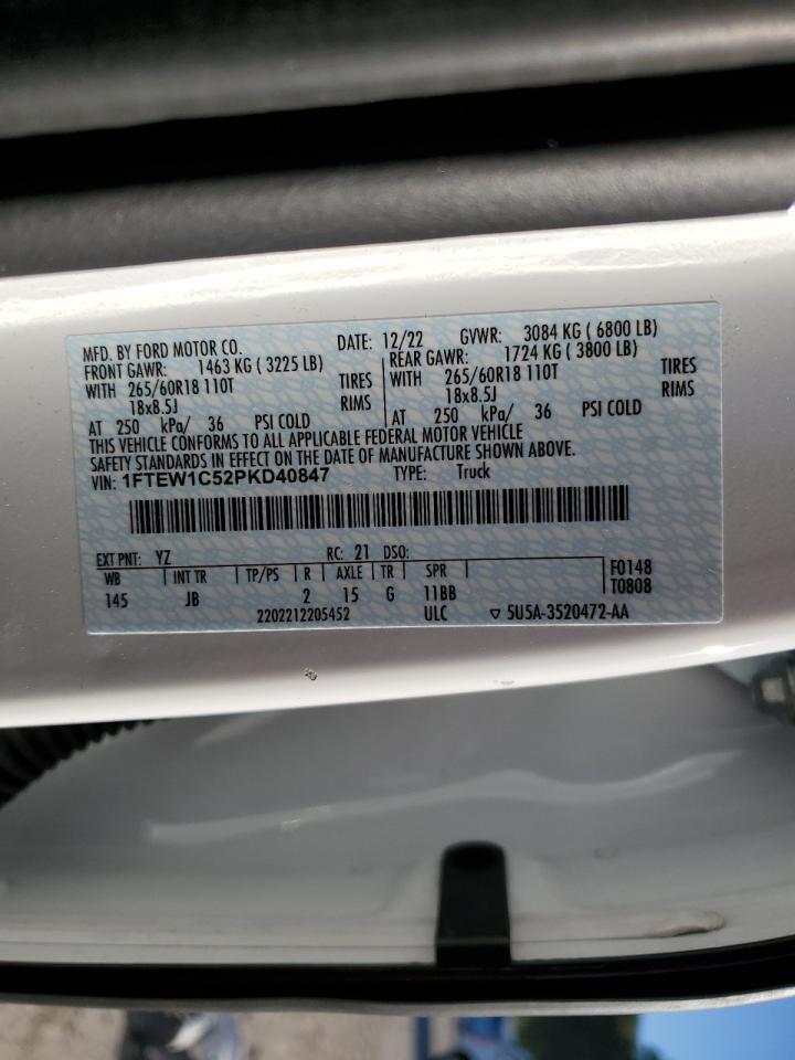 2023 FORD F150 SUPERCREW VIN:1FTEW1C52PKD40847