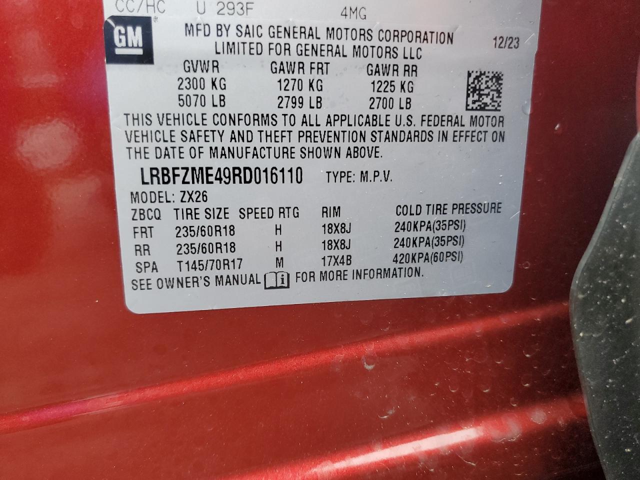 2024 BUICK ENVISION PREFERRED VIN:LRBFZME49RD016110