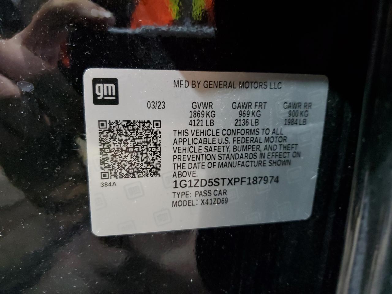 2023 CHEVROLET MALIBU LT VIN:1G1ZD5STXPF187974