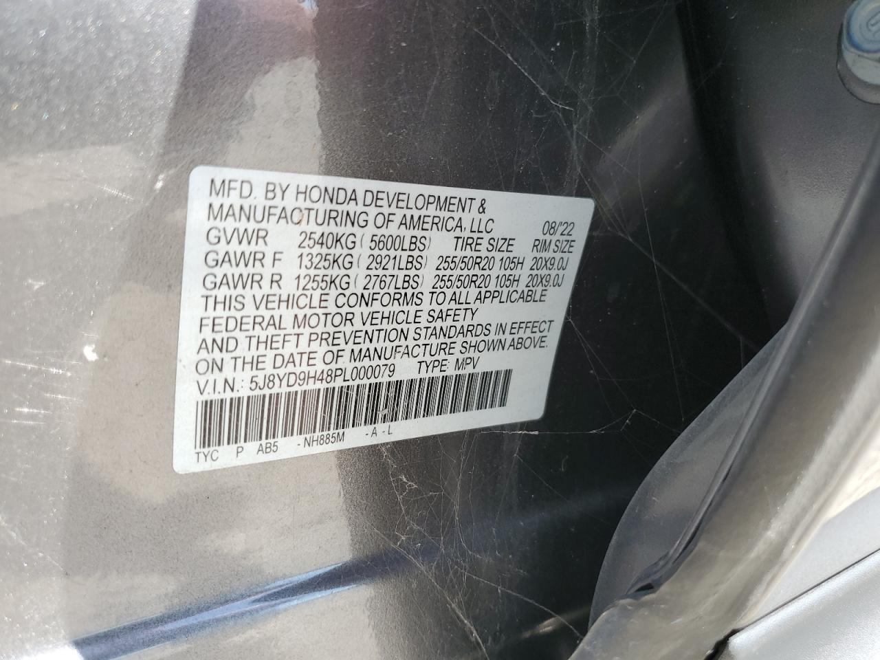 2023 ACURA MDX TECHNOLOGY VIN:5J8YD9H48PL000079