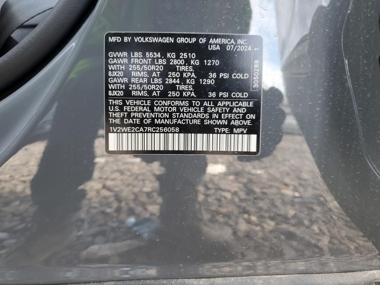 2024 VOLKSWAGEN ATLAS CROSS SPORT SE VIN:1V2WE2CA7RC256058