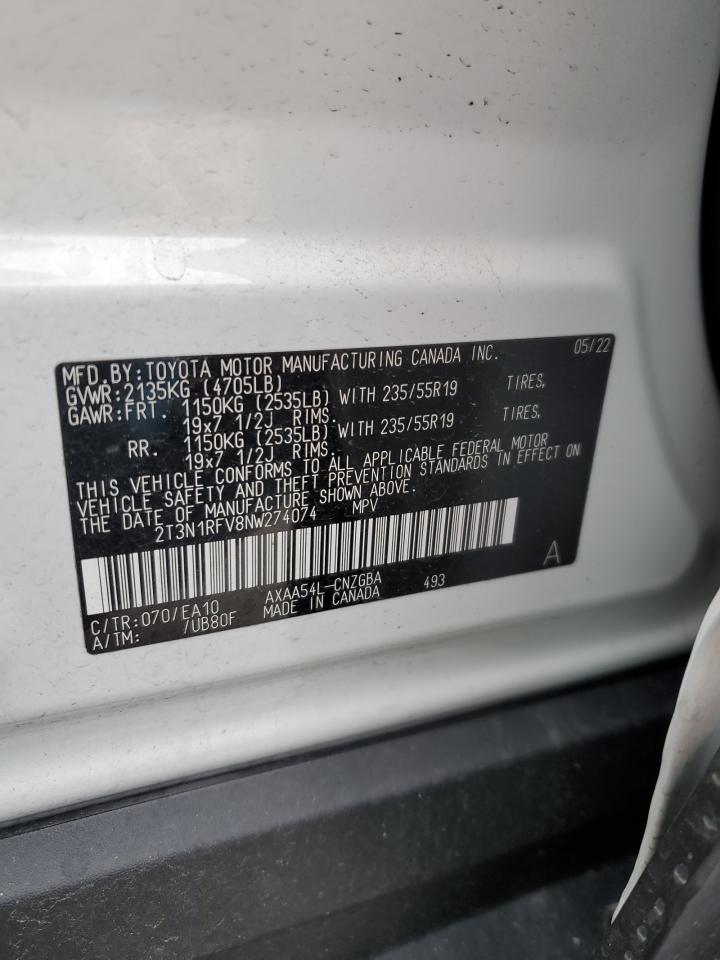 2022 TOYOTA RAV4 LIMITED VIN:2T3N1RFV8NW274074