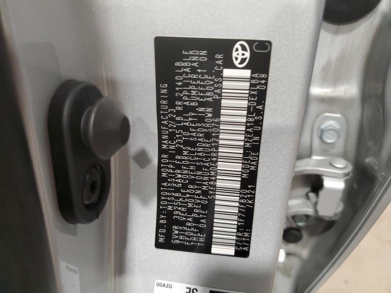 2024 TOYOTA COROLLA LE VIN:5YFB4MDE4RP121076