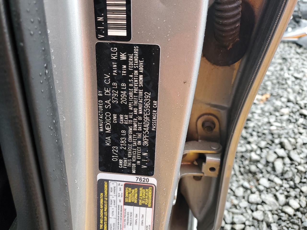 2023 KIA FORTE GT LINE VIN:3KPF54AD9PE596392