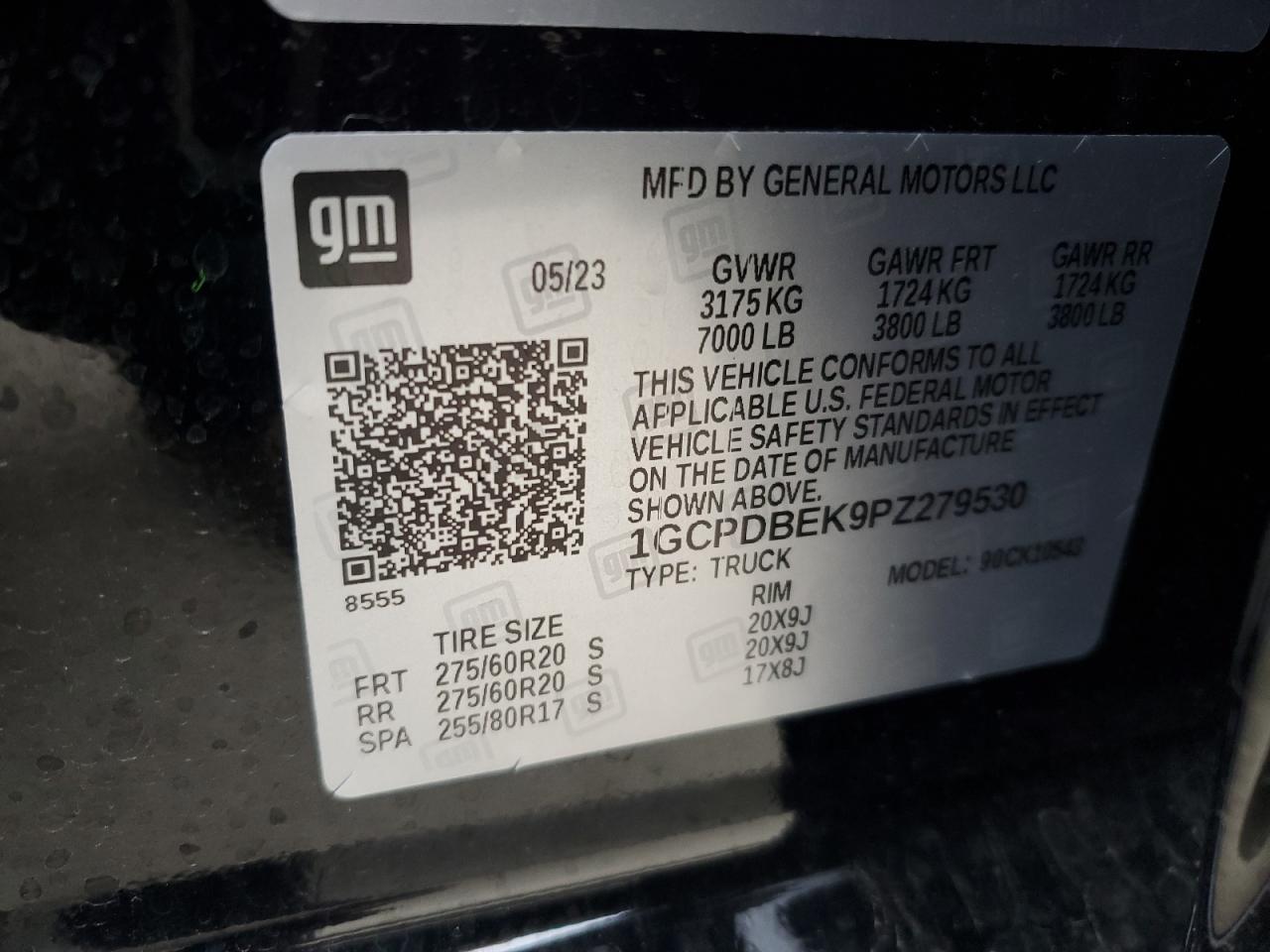 2023 CHEVROLET SILVERADO K1500 CUSTOM VIN:1GCPDBEK9PZ279530