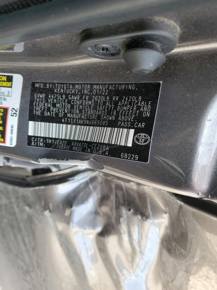 2022 TOYOTA CAMRY SE VIN:4T1T11AK9NU665085