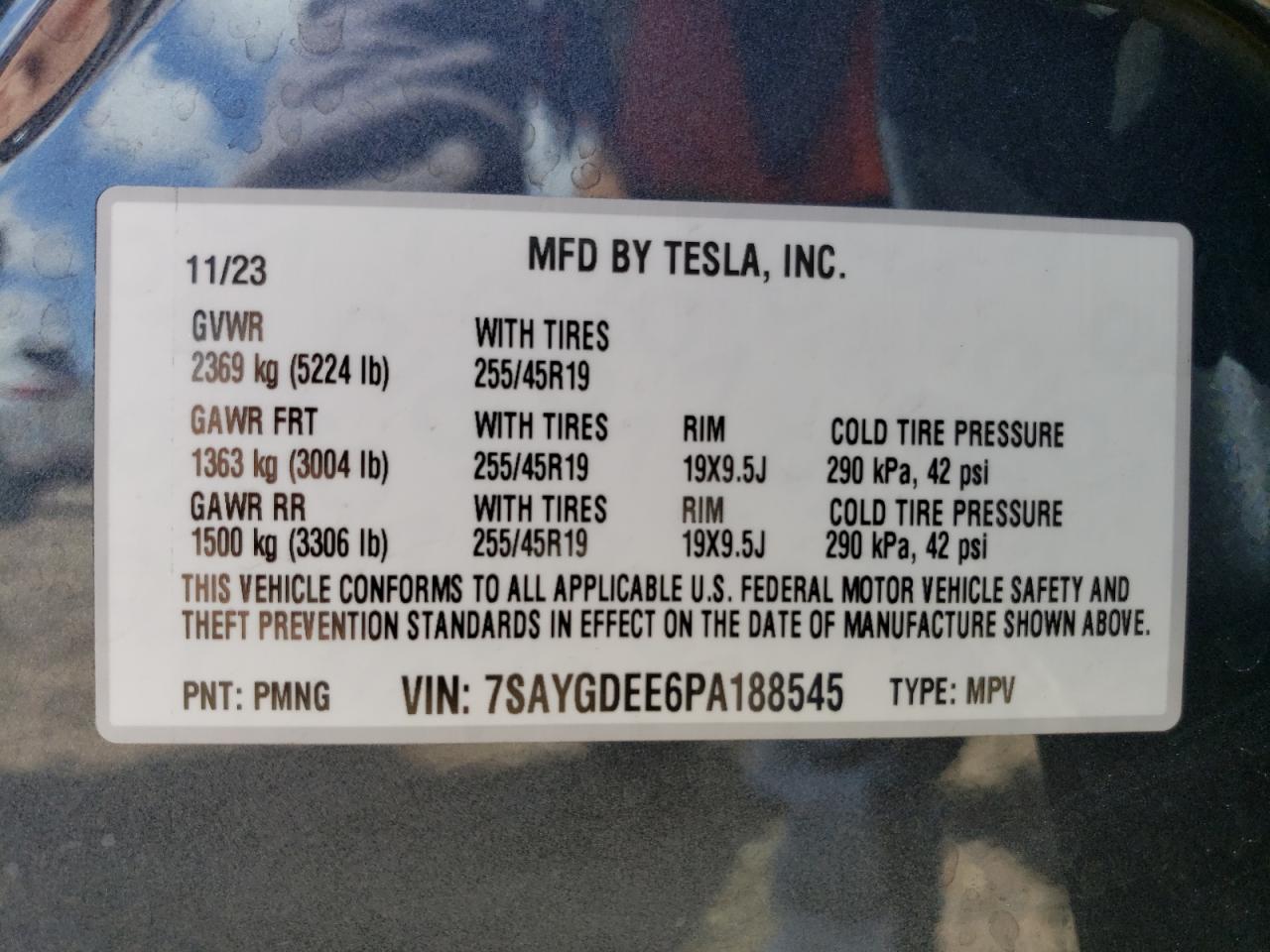 2023 TESLA MODEL Y VIN:7SAYGDEE6PA188545