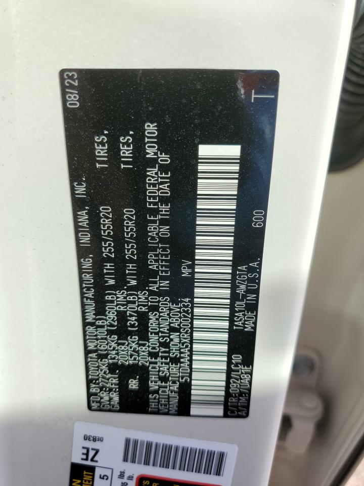 2024 TOYOTA GRAND HIGHLANDER XLE VIN:5TDAAAA5XRS002334