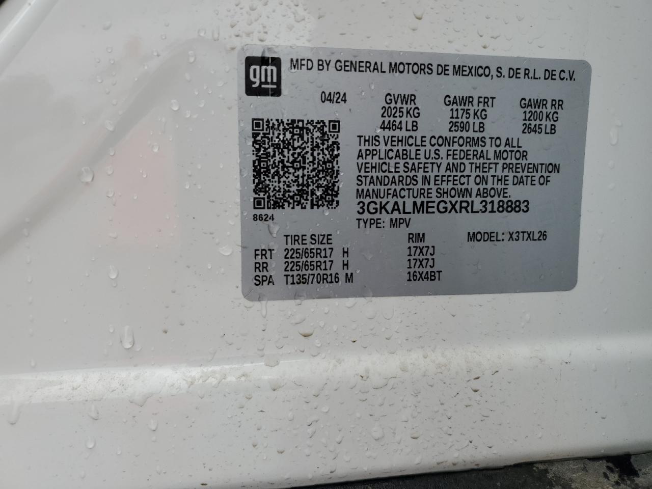 2024 GMC TERRAIN SLE VIN:3GKALMEGXRL318883