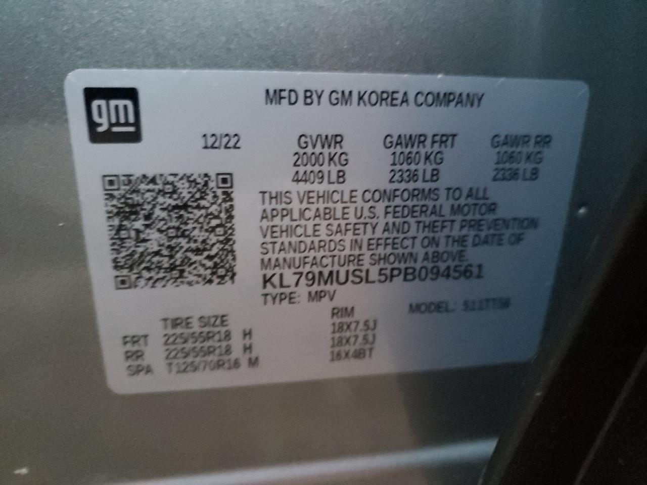 2023 CHEVROLET TRAILBLAZER RS VIN:KL79MUSL5PB094561