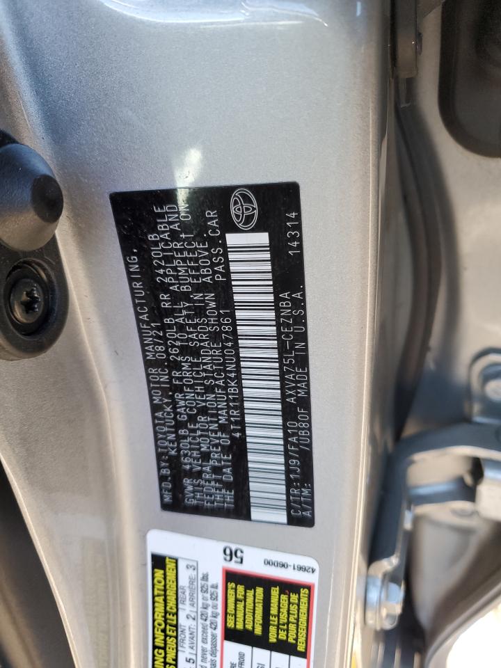 2022 TOYOTA CAMRY LE VIN:4T1R11BK4NU047861