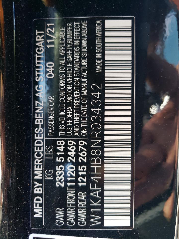 2022 MERCEDES-BENZ C 300 4MATIC VIN:W1KAF4HB8NR034342