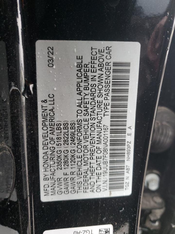 2022 ACURA TLX TYPE S VIN:19UUB7F08NA001167