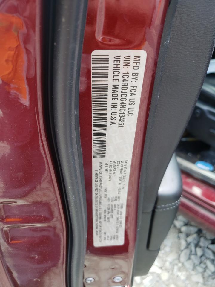 2022 DODGE DURANGO GT VIN:1C4RDJDG4NC134251