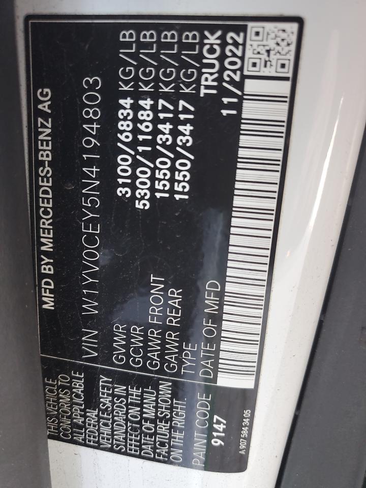 2022 MERCEDES-BENZ METRIS VIN:W1YV0CEY5N4194803