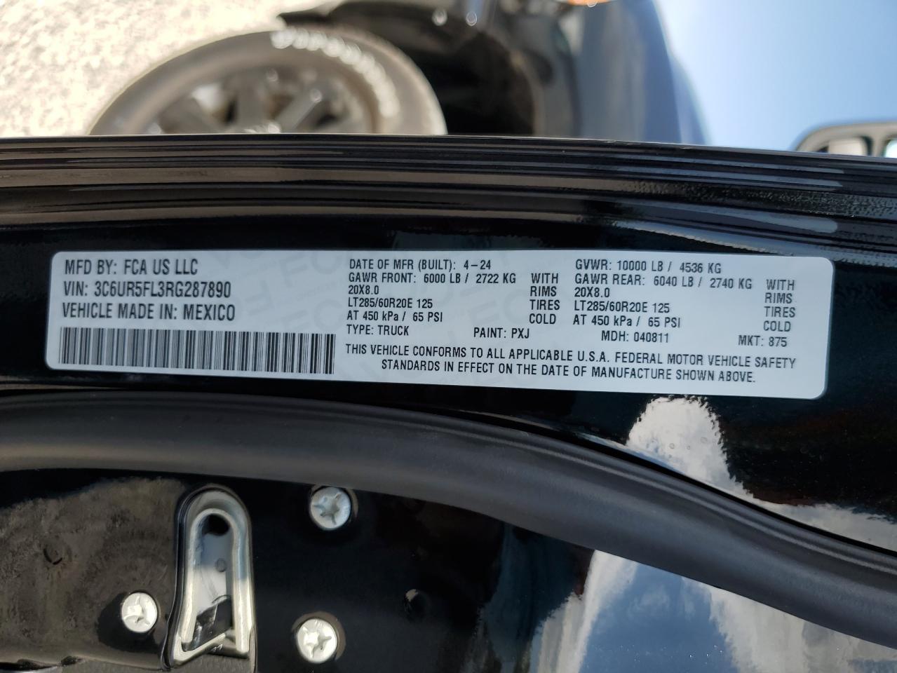 2024 RAM 2500 LARAMIE VIN:3C6UR5FL3RG287890