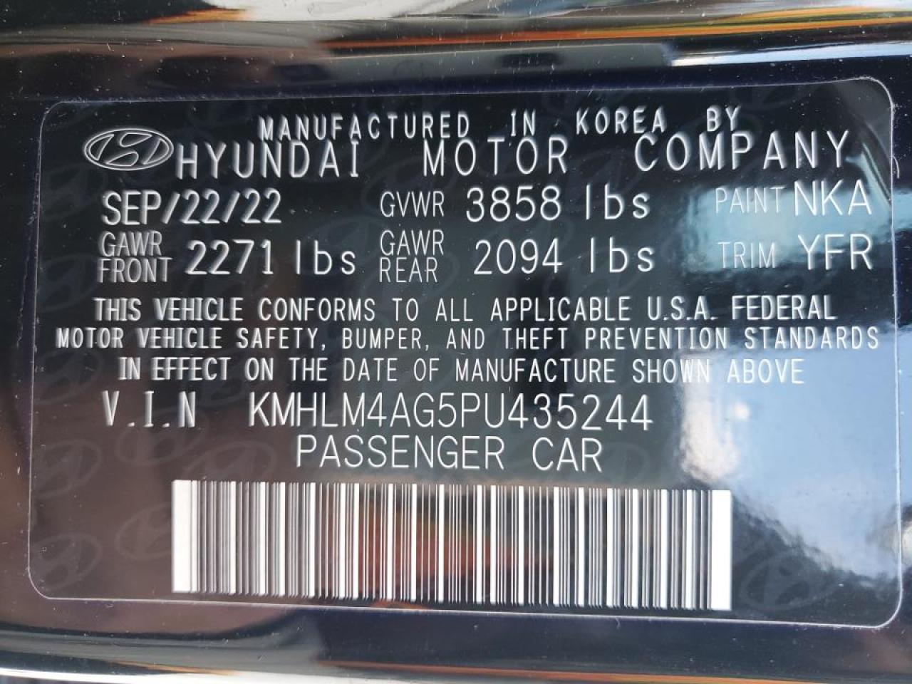 2023 HYUNDAI ELANTRA SEL VIN:KMHLM4AG5PU435244