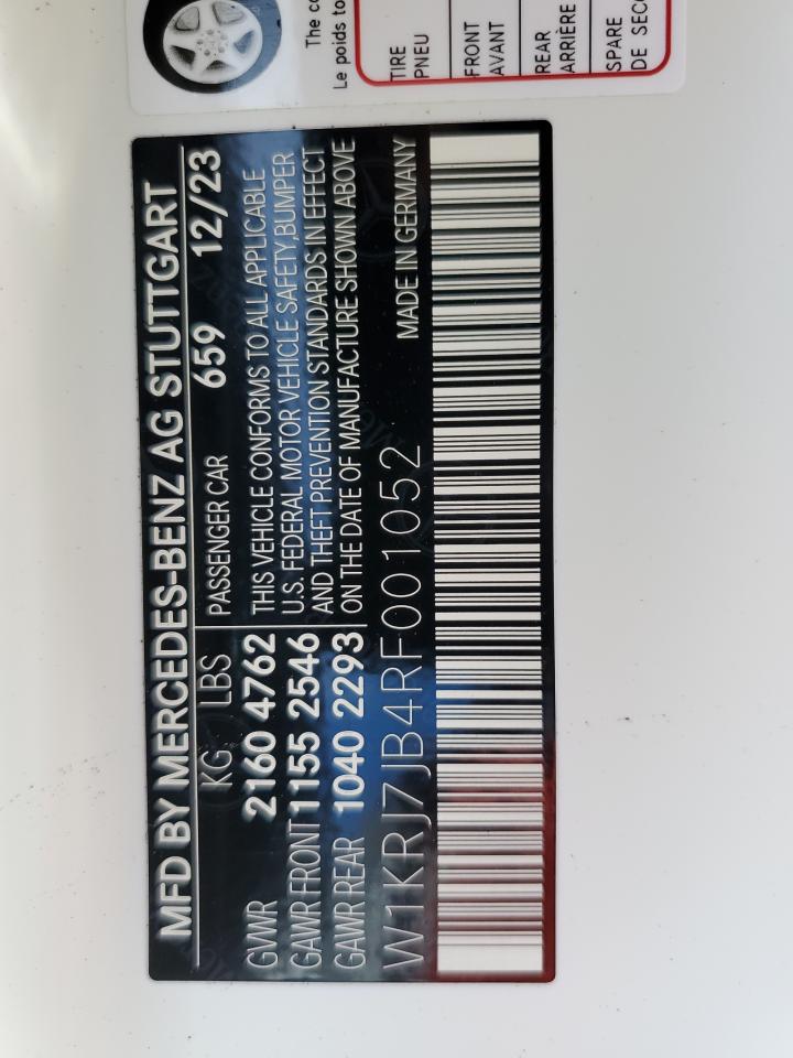 2024 MERCEDES-BENZ AMG GT 63 VIN:W1KRJ7JB4RF001052