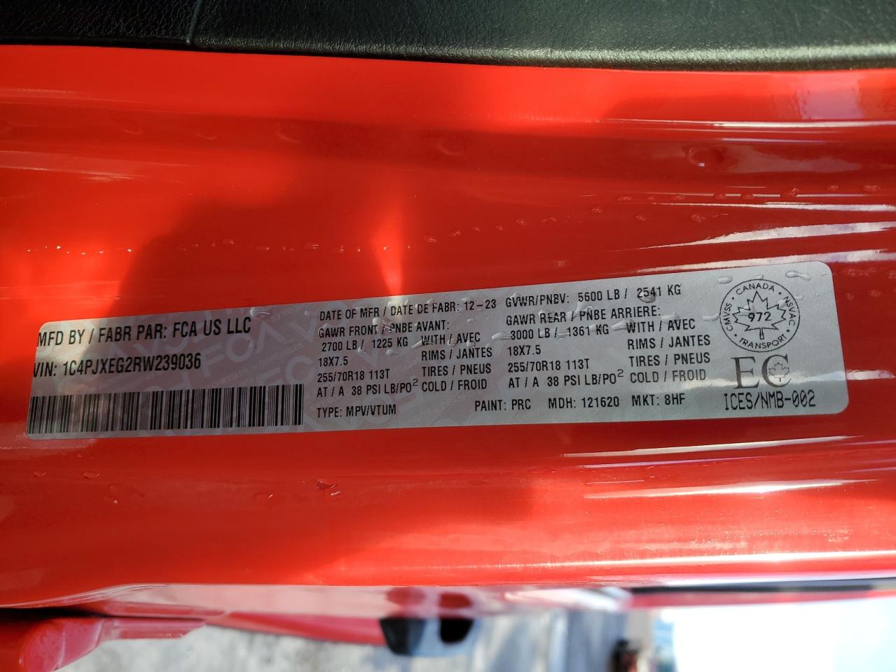 2024 JEEP WRANGLER SAHARA VIN:1C4PJXEG2RW239036
