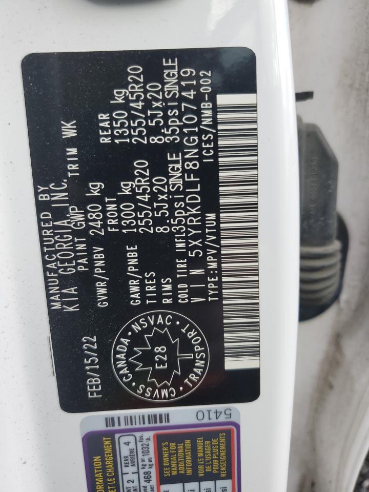 2022 KIA SORENTO SX VIN:5XYRKDLF8NG107419