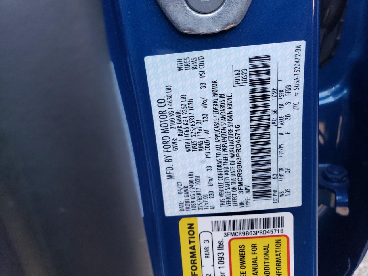 2023 FORD BRONCO SPORT BIG BEND VIN:3FMCR9B63PRD45716