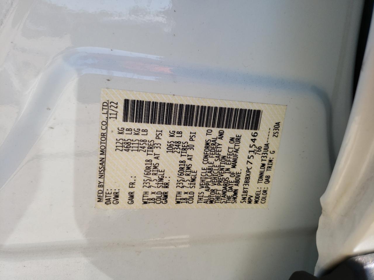 2023 NISSAN ROGUE SV VIN:5N1BT3BBXPC751546