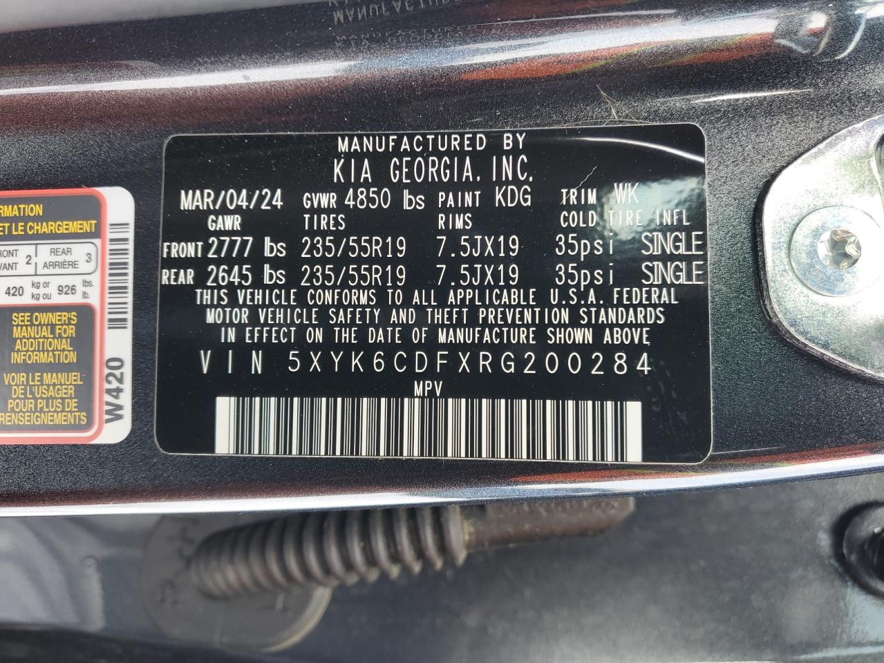 2024 KIA SPORTAGE X LINE VIN:5XYK6CDFXRG200284