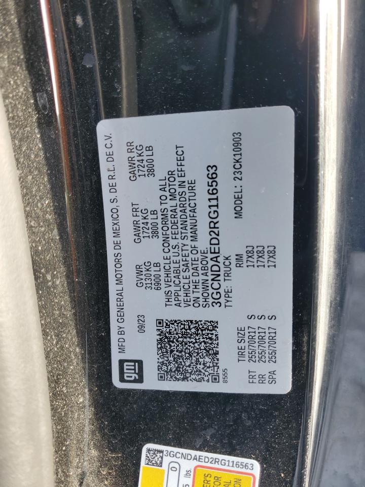 2024 CHEVROLET SILVERADO K1500 VIN:3GCNDAED2RG116563