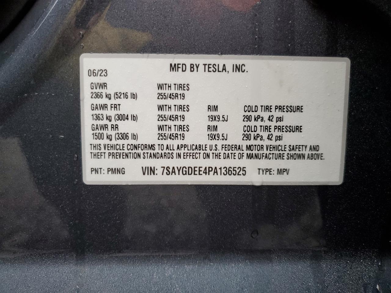 2023 TESLA MODEL Y VIN:7SAYGDEE4PA136525