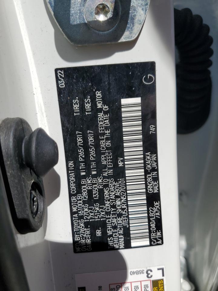 2022 TOYOTA 4RUNNER SR5 VIN:JTEFU5JR7N5270101