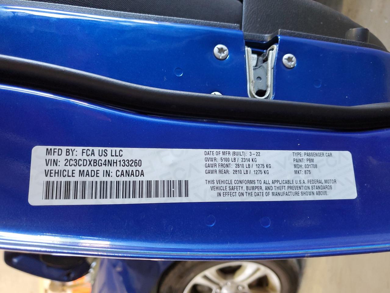 2022 DODGE CHARGER SXT VIN:2C3CDXBG4NH133260