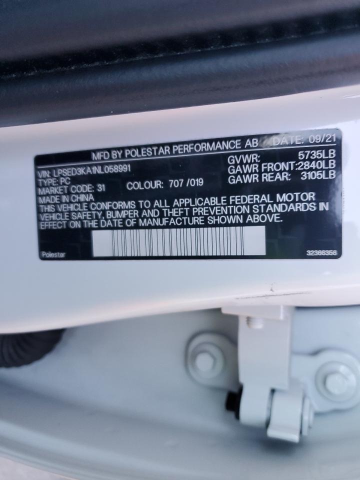 2022 POLESTAR 2 VIN:LPSED3KA1NL058991