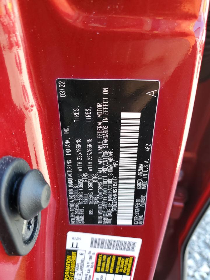 2022 TOYOTA HIGHLANDER L VIN:5TDZZRAH4NS115047