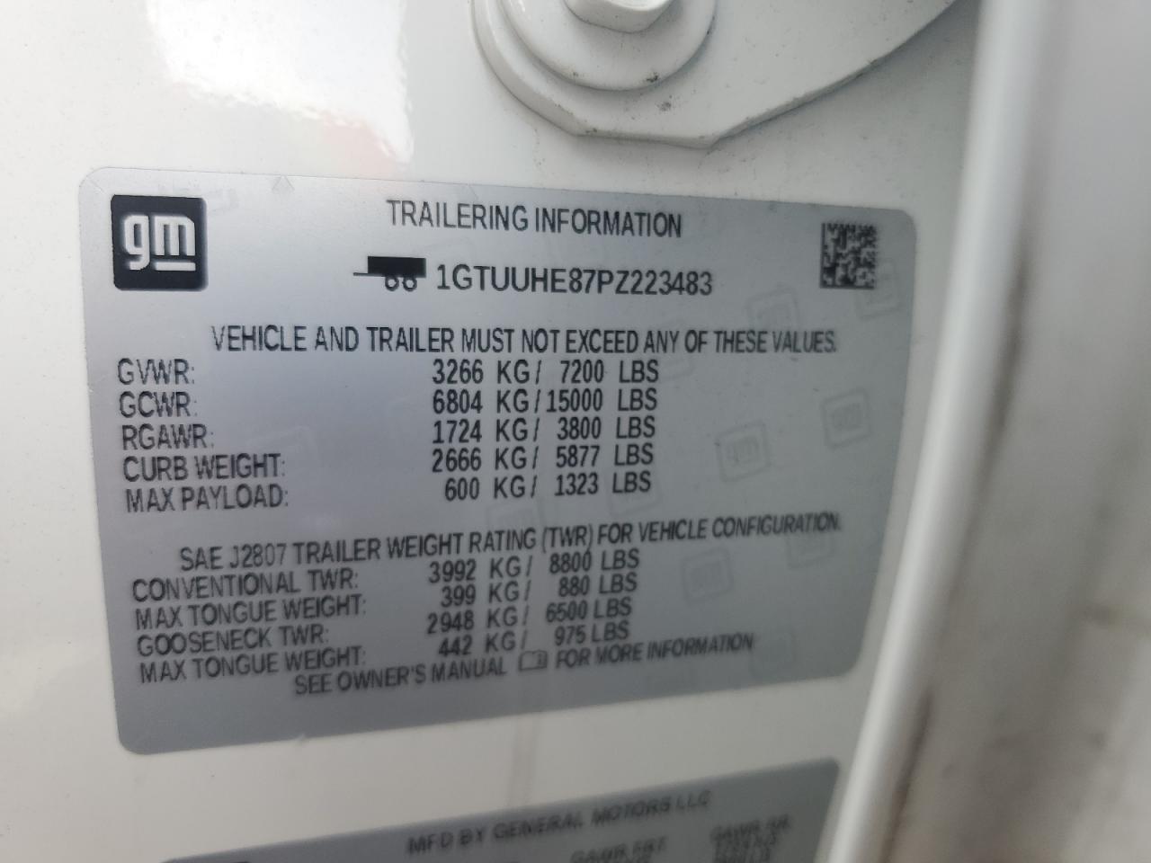 2023 GMC SIERRA K1500 DENALI ULTIMATE VIN:1GTUUHE87PZ223483