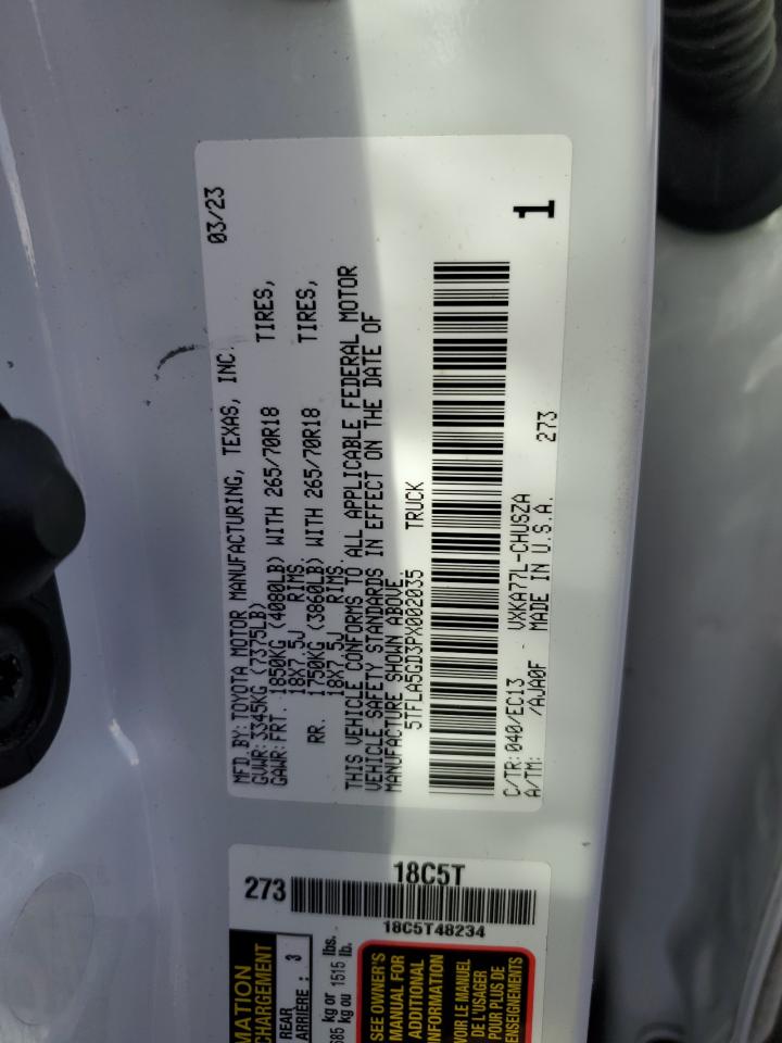 2023 TOYOTA TUNDRA DOUBLE CAB SR VIN:5TFLA5GD3PX002035