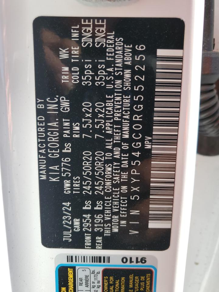 2024 KIA TELLURIDE SX VIN:5XYP54GC0RG552256