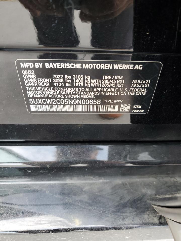 2022 BMW X7 XDRIVE40I VIN:5UXCW2C05N9N00658