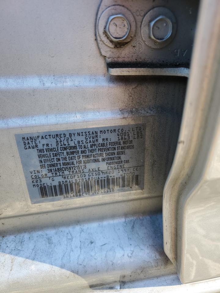 2022 NISSAN SENTRA SV VIN:3N1AB8CV5NY215118