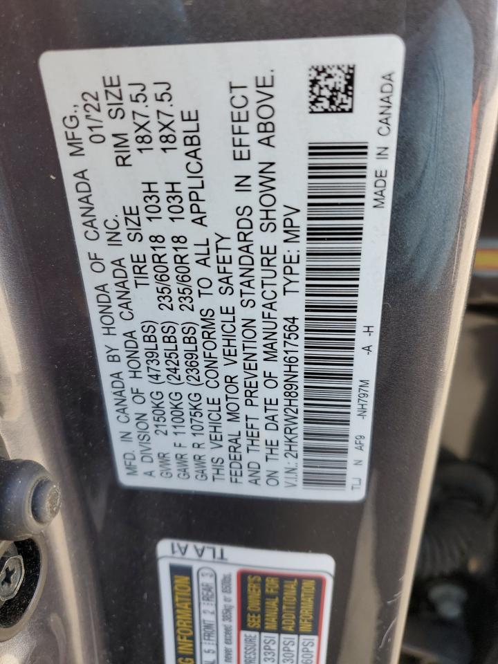 2022 HONDA CR-V EXL VIN:2HKRW2H89NH617564