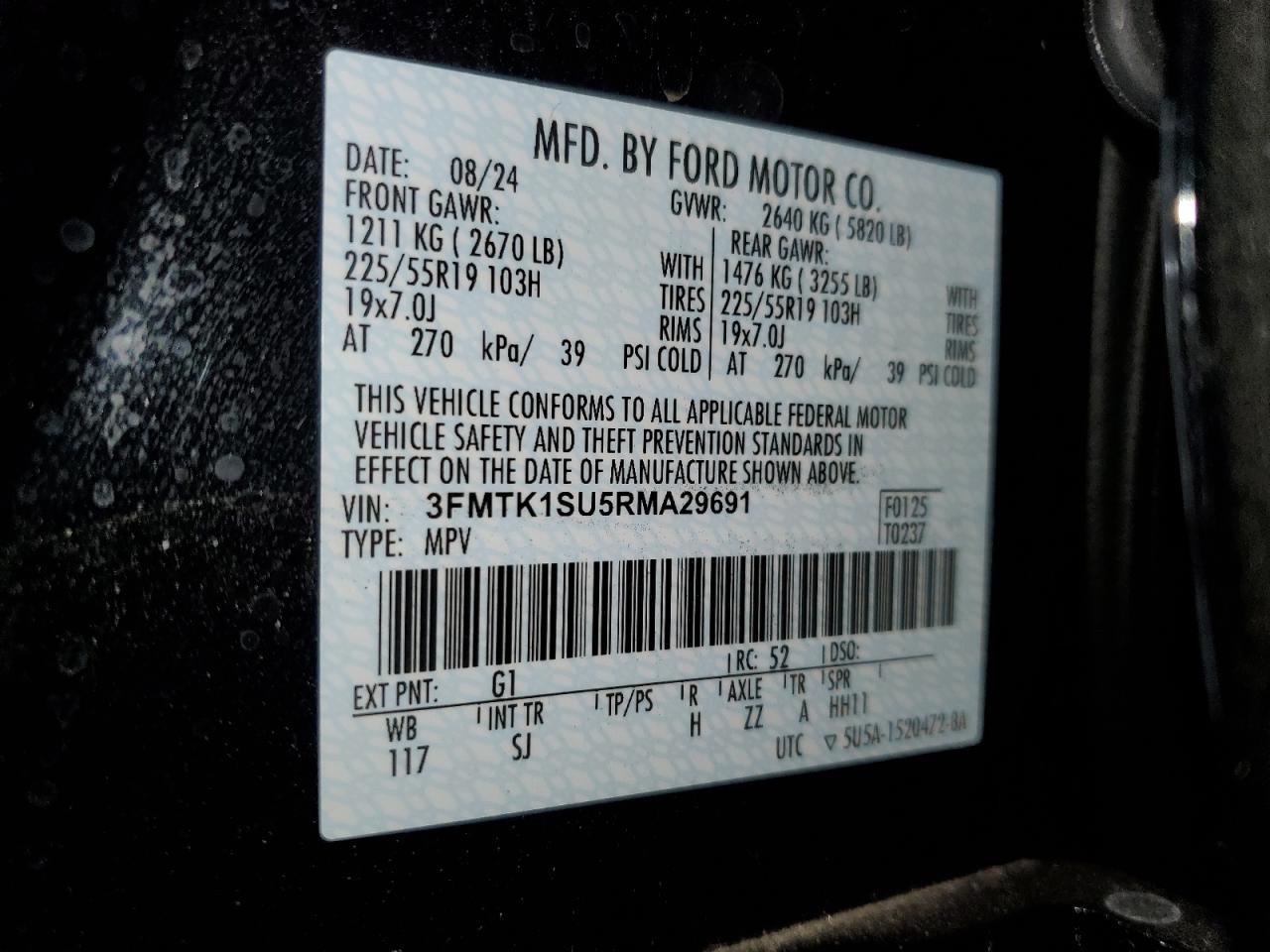 2024 FORD MUSTANG MACH-E SELECT VIN:3FMTK1SU5RMA29691